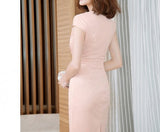 Đầm công sở xếp ly eo